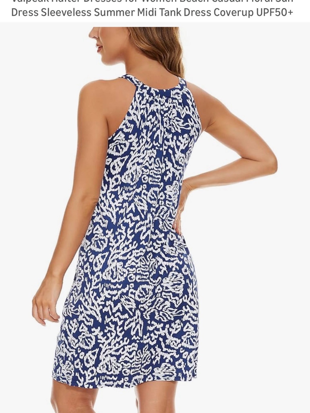 Sleeveless Blue & White Printed Tank Cover-Up Dress - Beach Ready - Picture 2 of 6